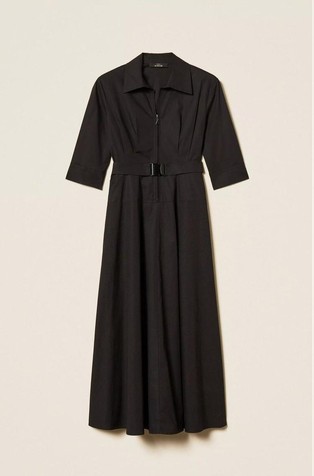 Midi poplin dress with belt