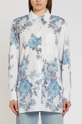 Floral print stretch cotton shirt