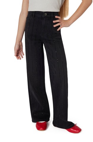Jeans hlače sa širokim nogavicama i ukrasnim kamenčićima
