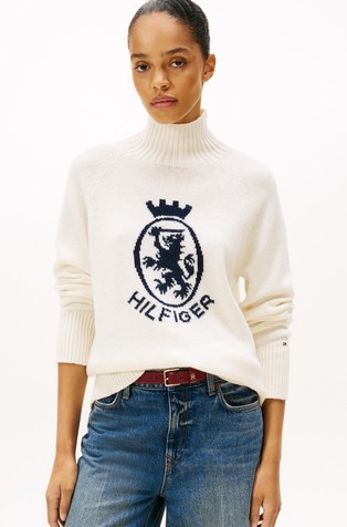 TH Crest pleten vuneni pulover s povišenim ovratnikom