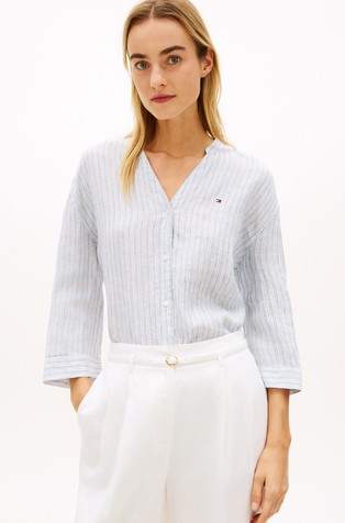 Relaxed fit prugasta lanena košulja