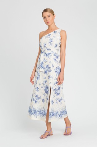 Midi haljina s otkrivenim ramenom i cvjetnim uzorkom