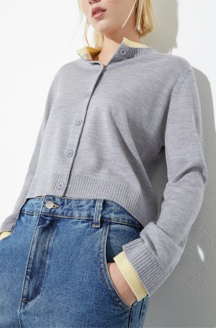 Wool cardigan with contrasting trims