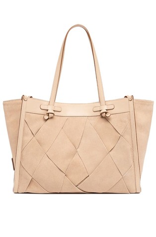 Marcella Sands Of Marocco suede and cotton woven tote