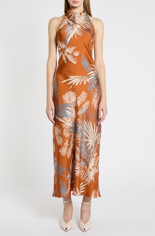 Long pure silk patterned dress