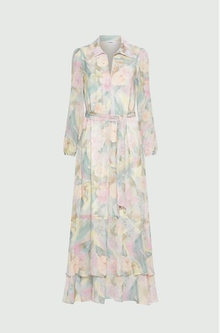 Duga haljina s cvjetnim uzorkom i volanima