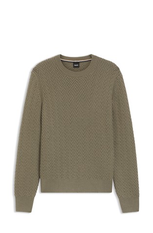 Pleten vuneni pulover sa strukturiranim uzorkom riblje kosti