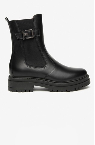 Leather booties with buckle