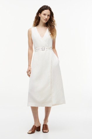 Midi haljina bez rukava od mješavine lana