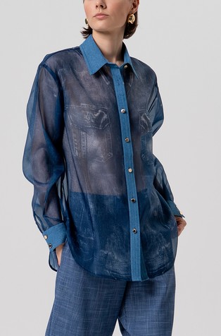 Shirt regular fit made in shiny organza with print contrast details