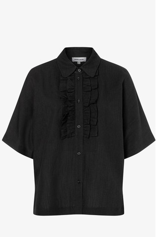 Loose shirt with ruffles in viscose and linen
