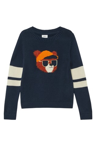 Pleten pulover s čupavim intarzijskim motivom