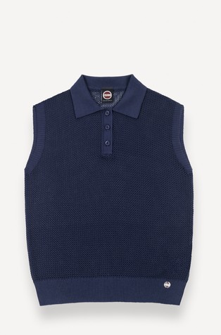 Mrežasto pleten pamučni prsluk s polo ovratnikom