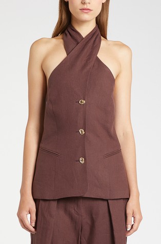 Criss-cross linen gilet