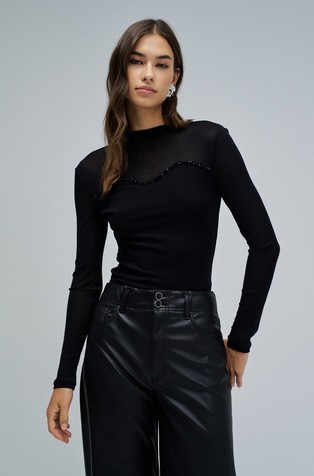 Majica od tila s dugim rukavima i šljokicama