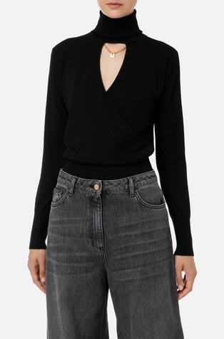 Vuneni pulover s visokim ovratnikom i izrezom