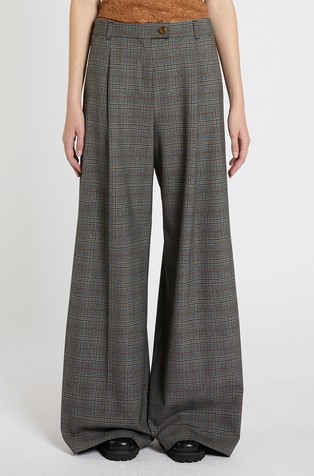 Flared trousers with checked pattern