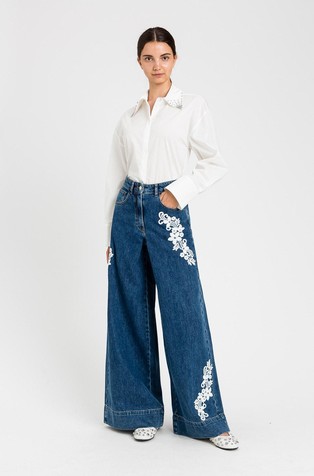 Široke jeans hlače s detaljima od čipke