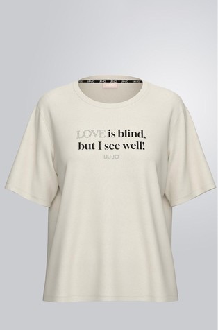 T-shirt with lettering and rhinestones