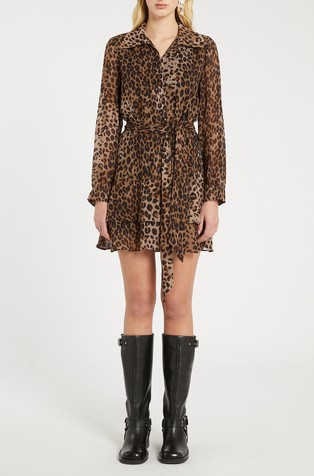 Košulja-haljina od viskoznog žoržeta s leopard uzorkom