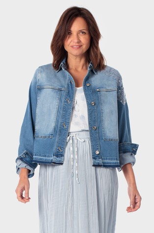 Denim jacket with patches and sequins