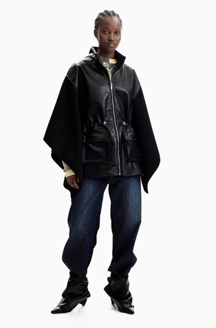 Poncho in mixed fabrics