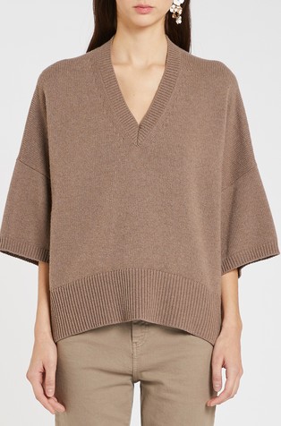 Pleten pulover s 3/4 rukavima od mješavine s vunom i kašmirom