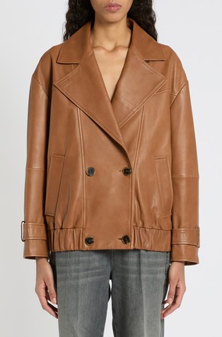 Double-breasted leather pea coat