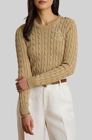 Button-trim Cable-knit Sweater