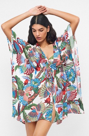 Tropical print kaftan in viscose-blend