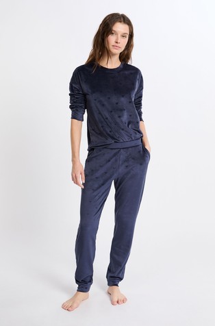 Melusine pidžama od velura s dugim rukavima  i uzorkom srca