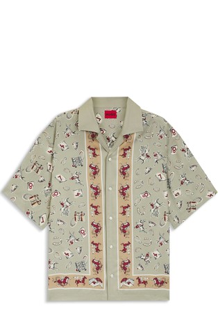 Oversized-fit patterned short-sleeved shirt