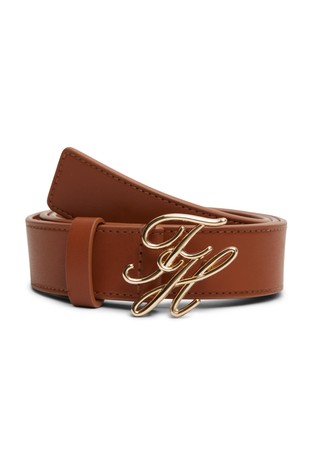Logo Plaque Buckle Leather Belt