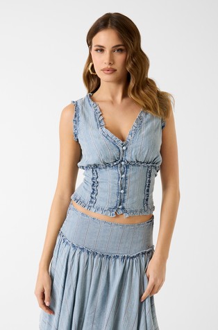 Frilled lyocell corset top