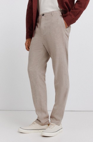 Dobby cotton and linen comfort slim fit trousers