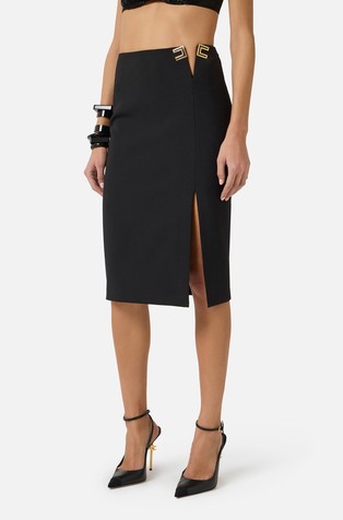 Midi suknja od krep tkanine s logo detaljima