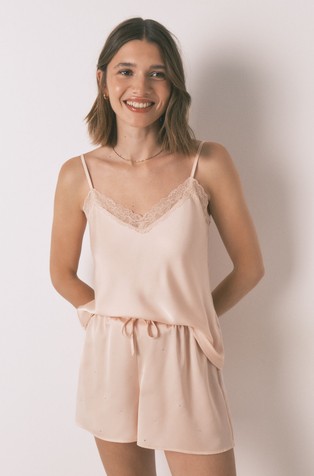 Kratka satenska pidžama s čipkom