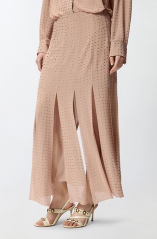 Georgette midi skirt with fringes and rhinestones