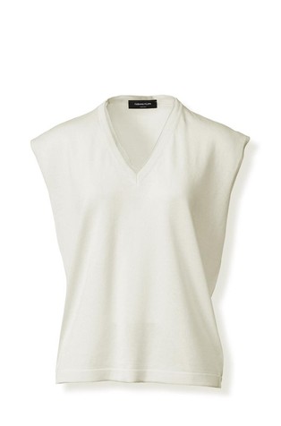 Cotton V-neck cape with tulle detail on collar