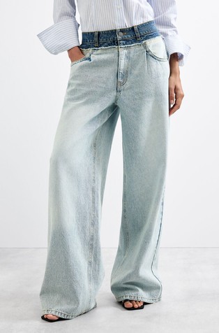 Wide Jeans With contrast Waistband