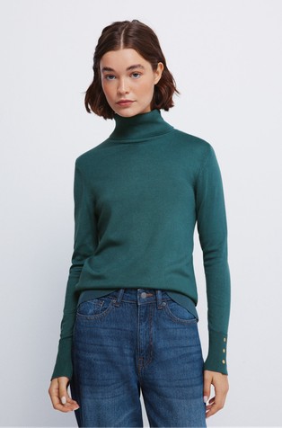 high neck jumper with buttons on cuffs