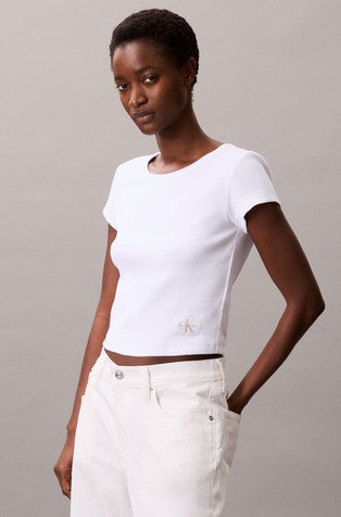 Slim fit rebrasta bombažna majica