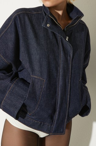 Textured denim bomber jacket