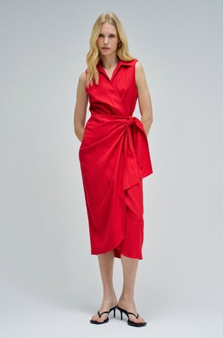 Midi košulja-haljina na preklop s detaljem čvora