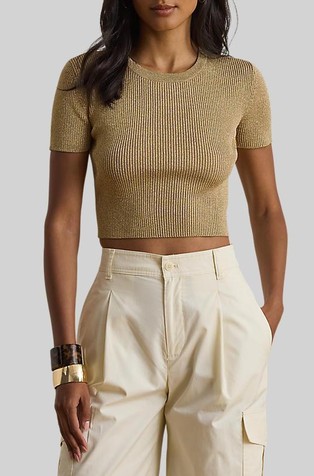 Metallic Cropped Short-sleeve Sweater