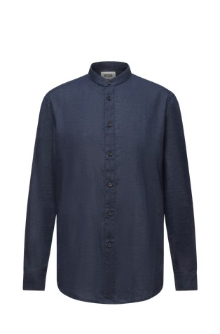 Regular fit košulja od mješavine lana i pamuka s mandarin ovratnikom