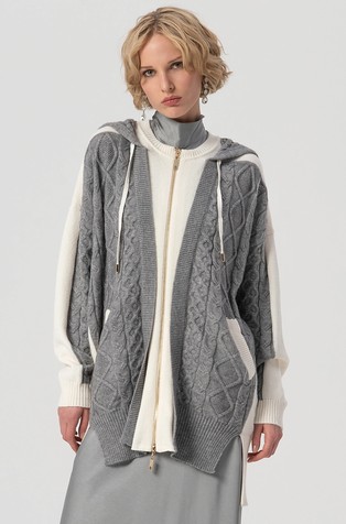 Oversized fit kardigan s kapuljačom i kontrastnim umetcima
