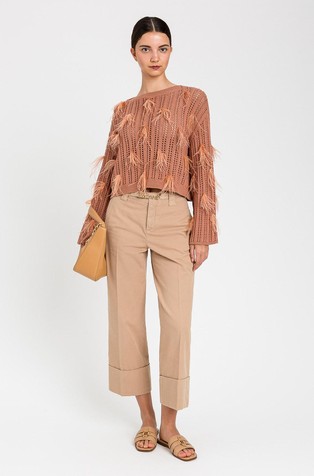 Open stitch jumper with feathers