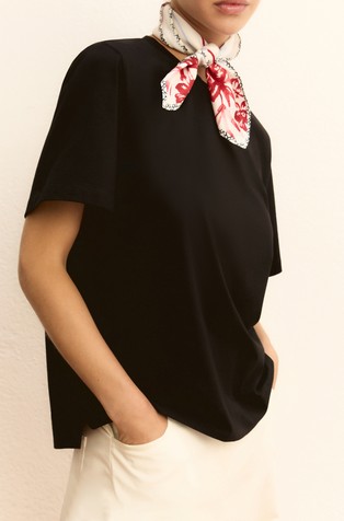 Cotton T-shirt with satin foulard