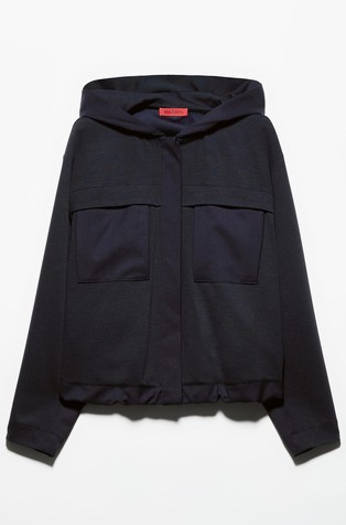 Široka jakna od kombinacije tkanina s kapuljačom